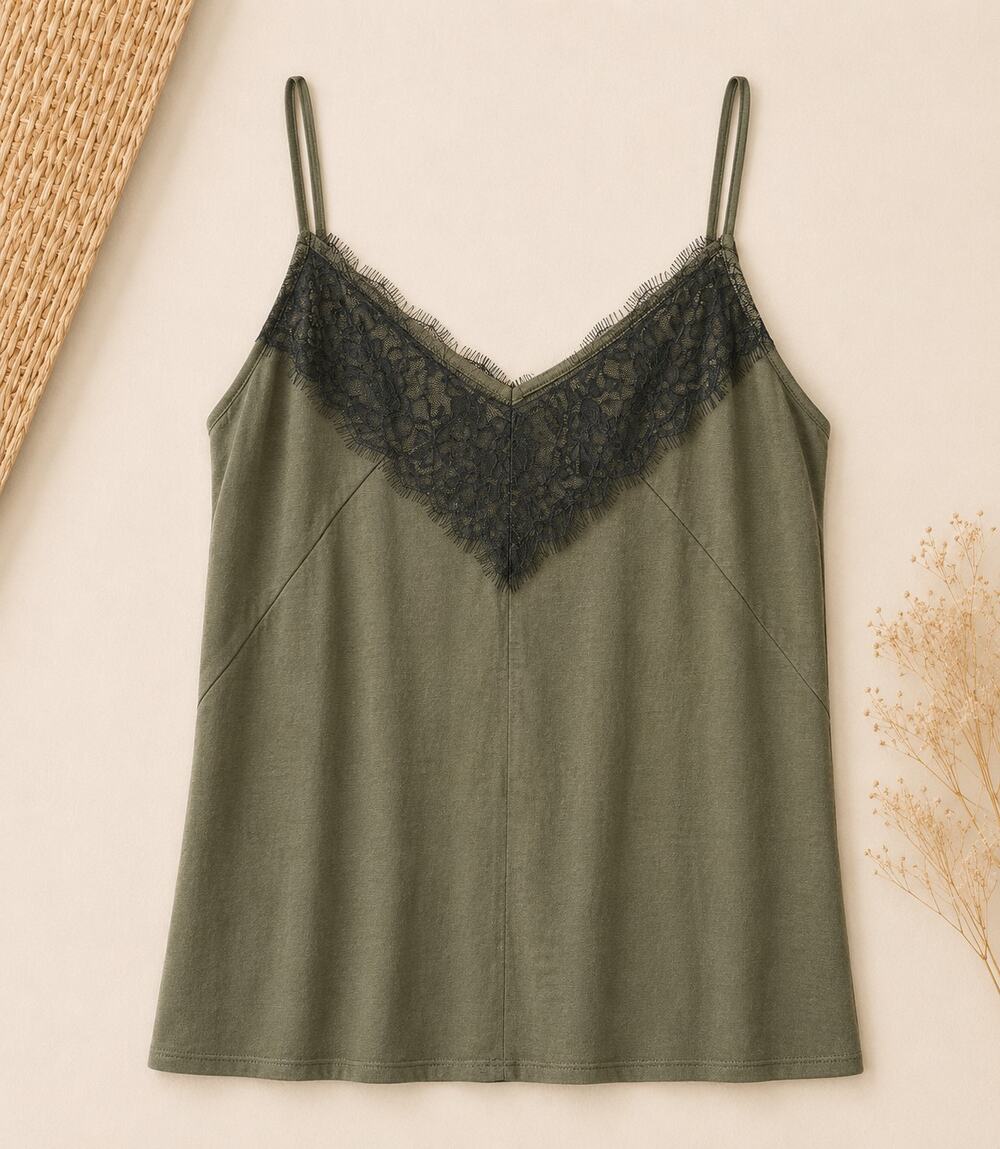 Express Women's Lace Satin Camisole Tank Top Sleeveless Olive Green/Black Size S